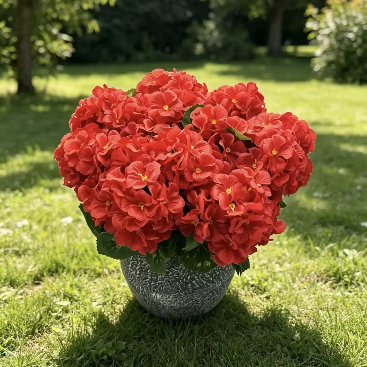 8-piece set of red artificial geraniums, UV-resistant outdoor flowers, suitable for outdoor planters, window boxes, gardens, cemeteries, and porch decorations