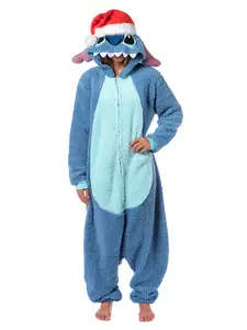 Disney Lilo & Stitch Kigurumi Unisex Christmas Santa Hat Women's Costume One Piece Pajama Hooded Union Suit