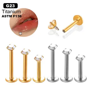 16G G23 Titanium 4-Prong CZ Internally Threaded Labret Set, ASTM F136 Titanium Lip Piercing Jewelry, Hypoallergenic Internally Threaded Nose Studs for Women Men