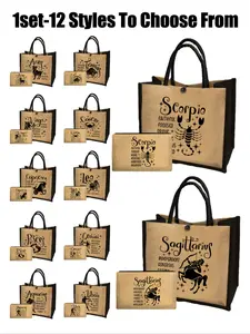 Twelve Zodiac Pattern Handbag and Storage Bag Set, Linen Material, Includes Handbag and Wallet, Personalized Gift for Birthdays