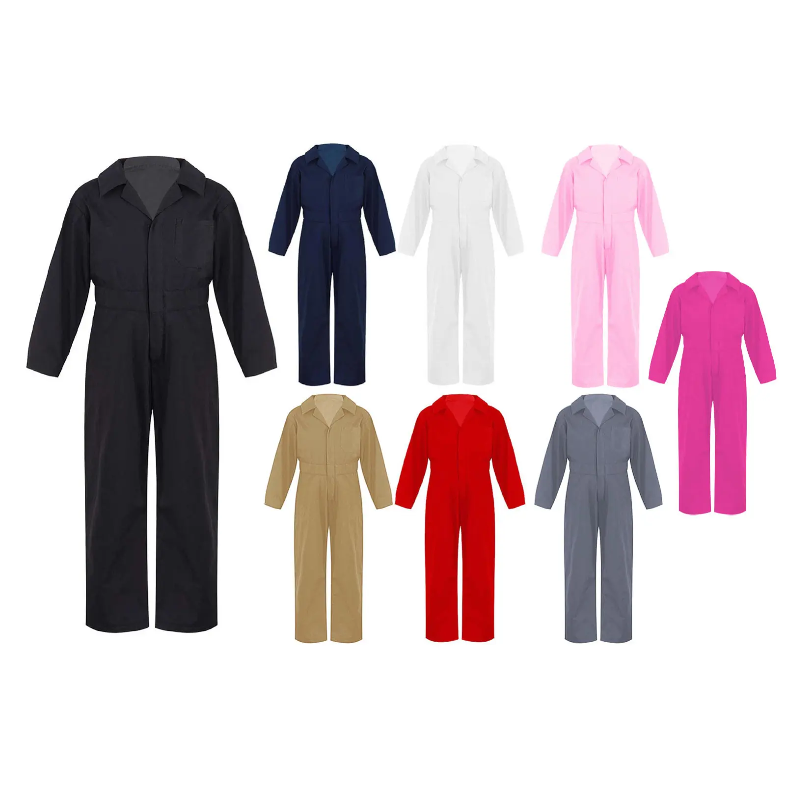 Boys' Stylish Long-Sleeve Solid Color Coverall Jumpsuit, Kids' Fashion Costume for Parties