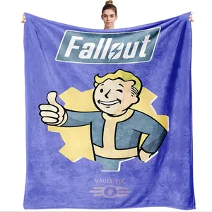 Fallout Vault Boy Flannel Dad Blanket 270G Ultra Soft Warm Throw Blanket for Sofa Bed Living Room Official Game Merchandise Cozy Fleece Blanket for Adults Kids Gift Collectible