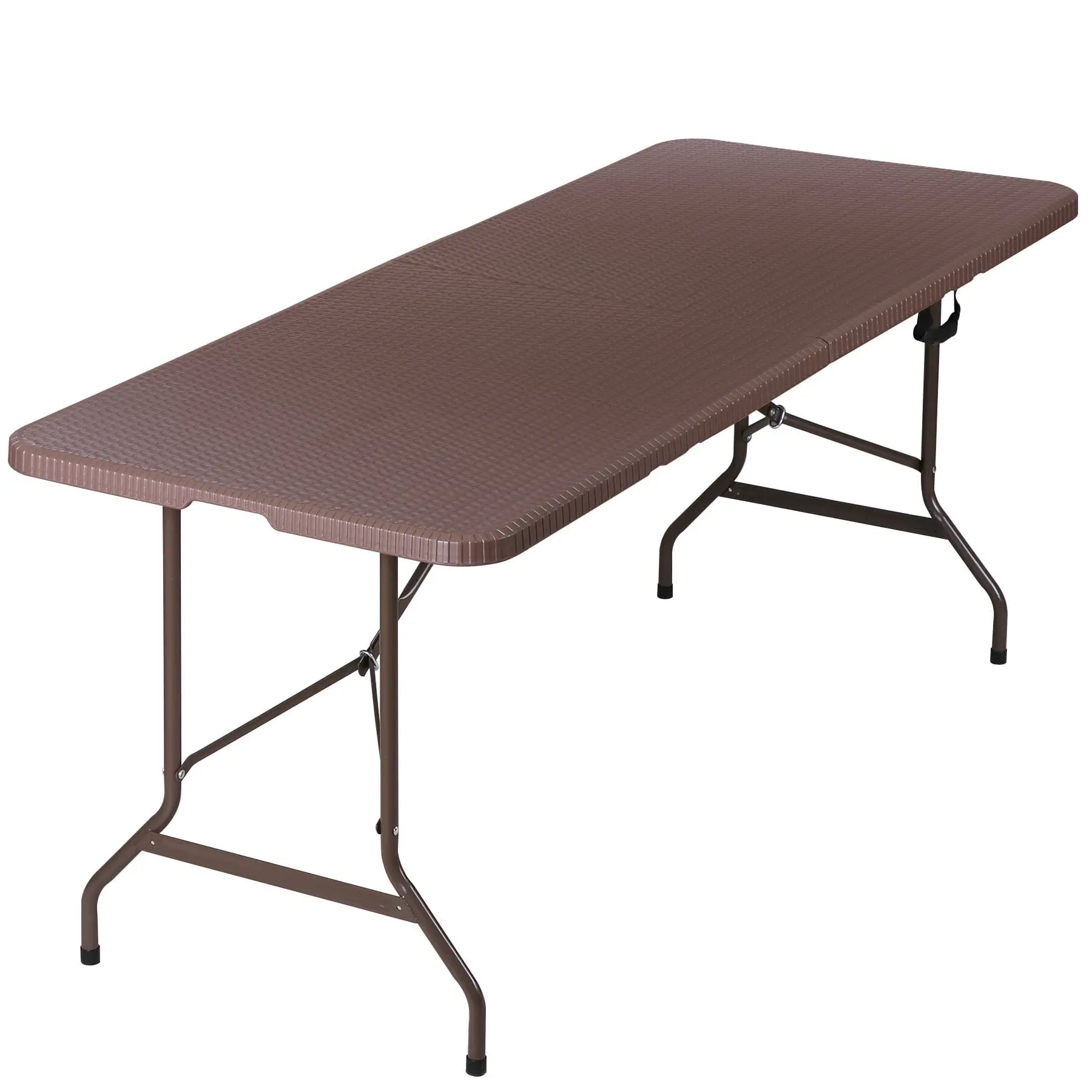 Segawe 6ft Foldable Metal Frame HDPE Camping Table, Rattan-Style Brown Portable Camping Furniture for Outdoor Hiking, Portable Picnic Table, Camping Kitchen Table