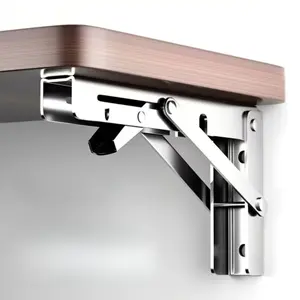 2PCS Adjustable Foldable Stainless Steel Shelf Brackets, 90 Degree Hidden Wall Mount Design, Heavy Duty Multi Purpose Support Brackets for Industrial Shelving Home Storage and Office Setup