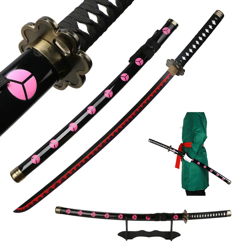Anime Bamboo Wooden Roronoa Zoro Sword Cosplay Shusui 41 Inches with Belt Holder Stand Display for Halloween Gift