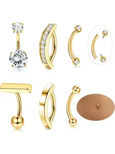 6pcs 14G Belly Button Rings For Women Steel Belly Rings Clicker CZ Navel Rings Simple Small Belly Ring Body Jewelry 10mm 12mm Curved Barbell