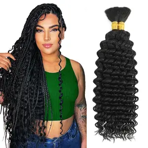 GK Human Braiding Hair for Boho Braids Deep Water Wave Bulk Human Hair 110g 14 Inch Curly Wave for Boho Braids Extensions No Weft 12A Wet and Wavy 1 Bundles/Pack Natural Color