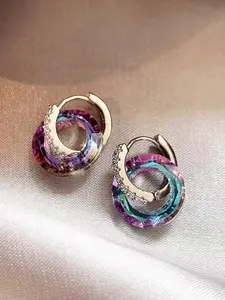 Elegant Crystal Ear Studs New Dual Ring Design, Unique Simple Versatile Earrings, High-End Feel Fashion Accessory