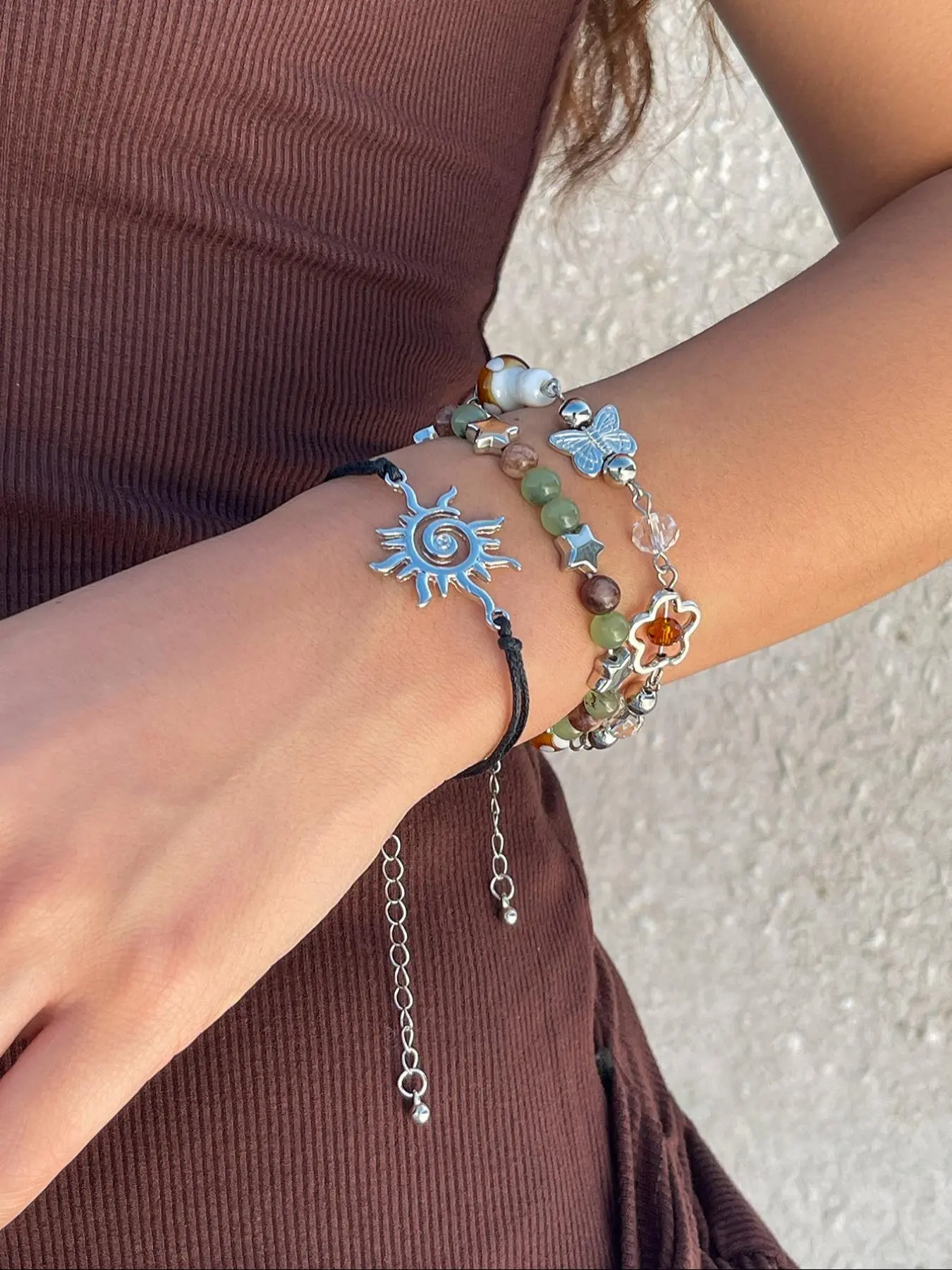 Women's Butterfly & Mushroom Design Beaded Bracelets, Colorful Charm Stackable Bracelets, All-match Jewelry for Birthday Gift, Summer Jewelry, Casual Accessories, Fashion Matching Bracelet, Beaded Bracelet Set, Bracelet Bundle