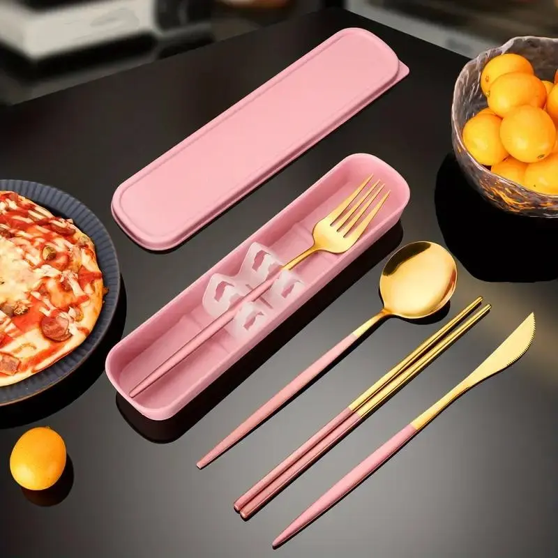 High-Quality Stainless Steel Portable Travel Cutlery Set, 5-Piece, Utensils, Tableware Kit, Dinnerware Set, Ideal for Outdoor Use, Family Customization, Office Use, Students, Parties, Weddings
