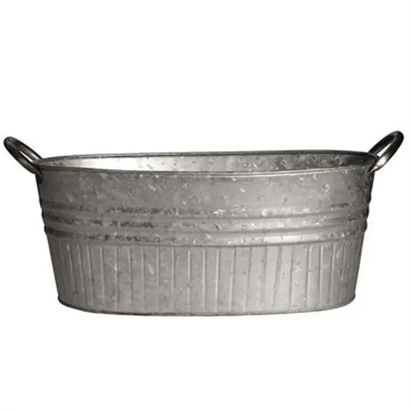 Robert Allen 211998 Oval Shape Galvanized Steel Tub Planter, 12 in. with Handles