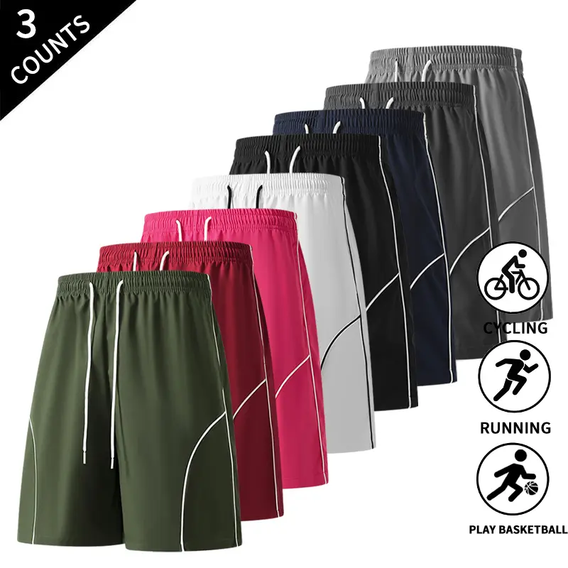3-Pack Men’s Athletic Basketball Shorts – Drawstring Workout/Running/Cycling Shorts, Loose Fit, Casual Gym Training Shorts with Pockets, Multiple Colors