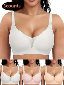 3-Pack Women's Jelly Bras, Comfortable Wireless No-Trace Bras, Non-Wired Supportive Sleep Bras, Perfect for Daily Wear and Maximum Comfort, Seamless Bras