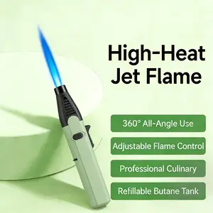 1300° Blue Flame Torch Lighters with Safety Lock - Windproof Refillable Butane Gas Lighters for Outdoor Use, Bbq, Candles & Stove Walls, Comes In Gift Box Packaging(Butane Gas Not Included)