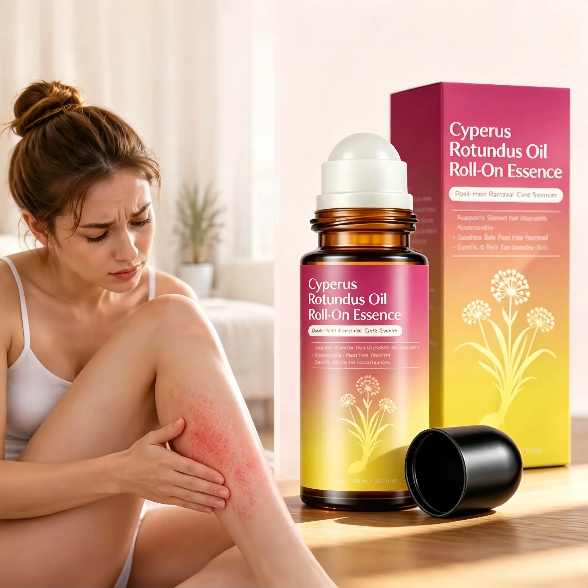 Cyperus Rotundus Oil Serum Roll-On, NaturalCyprus Cypress Oil for Hair Removal, HairGrowth Inhibitor to Reduce Unwanted BodyHair, Soothes & Smooths Skin