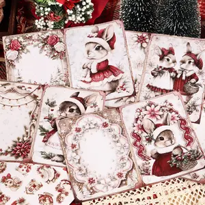 JAIIMAN 54pieces(12 A5 Papers and 42stickers)Christmas Bunnies DIY Scrapbook Paper Pack, for Gift Wrapping Paper, Journaling Supplies, Scrapbooking Supplies, Handmade Waste Diary, Paper Craft, Christmas Collage Decoration, Scrapbook Materials