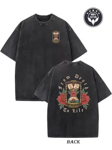 valentine shirts 230G washed cotton T-shirt, suitable for all seasons, fashion print pattern - fashion, loose, letters, retro T-shirt, trend, street, hip hop, perfect choice for spring and summer, machine washable