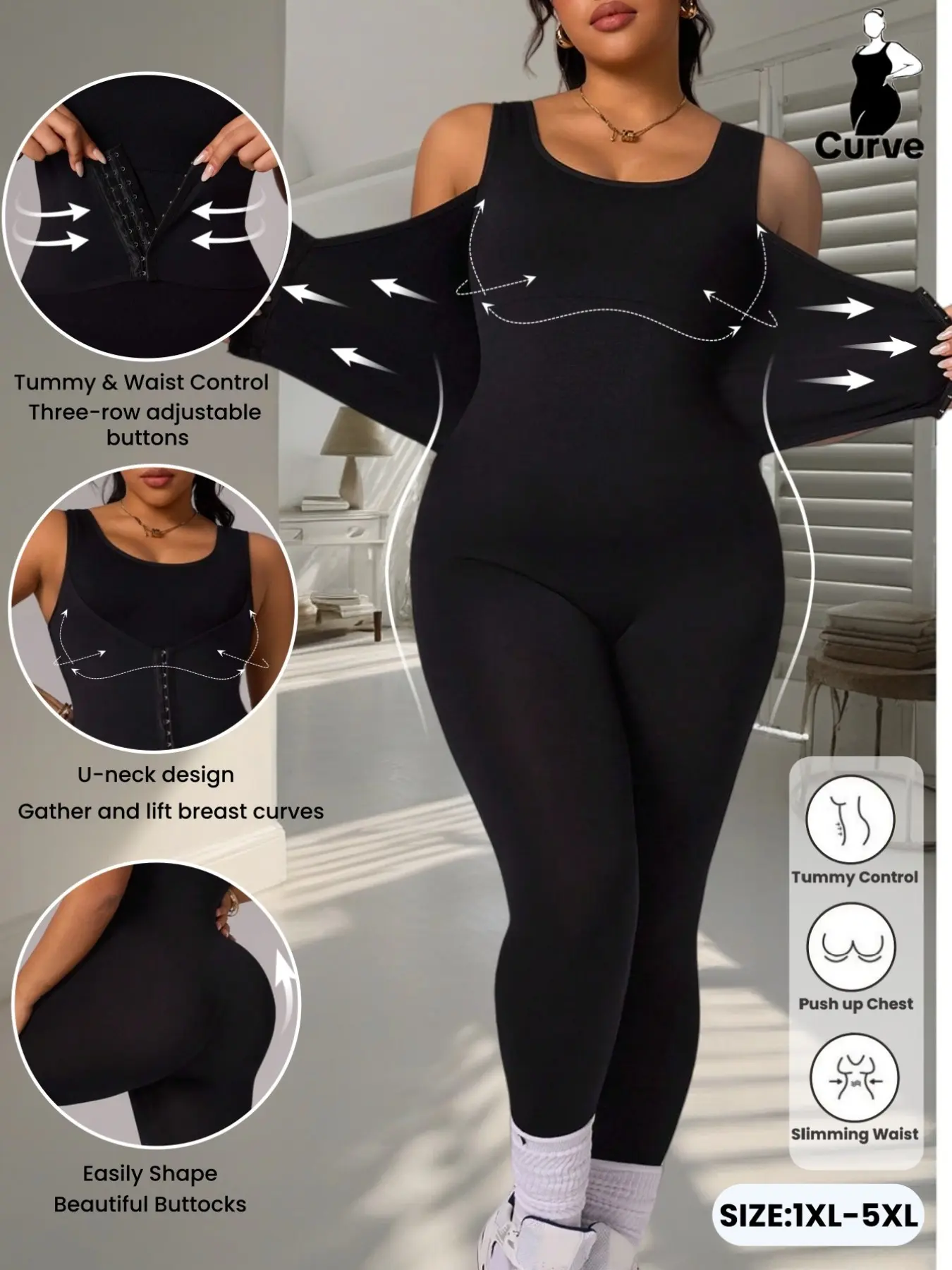 Women's Plus Size Tummy Control, Butter Lift Shapewear Sport Jumpsuit, Yoga Workout Jumpsuits, Shaping Yoga Jumpsuit, With Waist Buckle, Sleeveless Waist Cinching Pants, Comfort Stretch Outfit, Outdoor Yoga Gym Wear, Adjustable Waist Jumpsuit, All Seasons