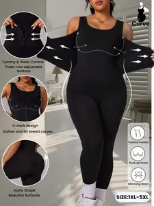 Women's Plus Size Tummy Control&Butter Lift Shapewear Sporty Jumpsuit, With Waist Buckle,Sleeveless Waist Cinching Pants, Elastic Slimming Body Shaper, Seamless Bodysuit,Comfort Stretch Outfit,Outdoor Yoga Gym Wear, All Seasons