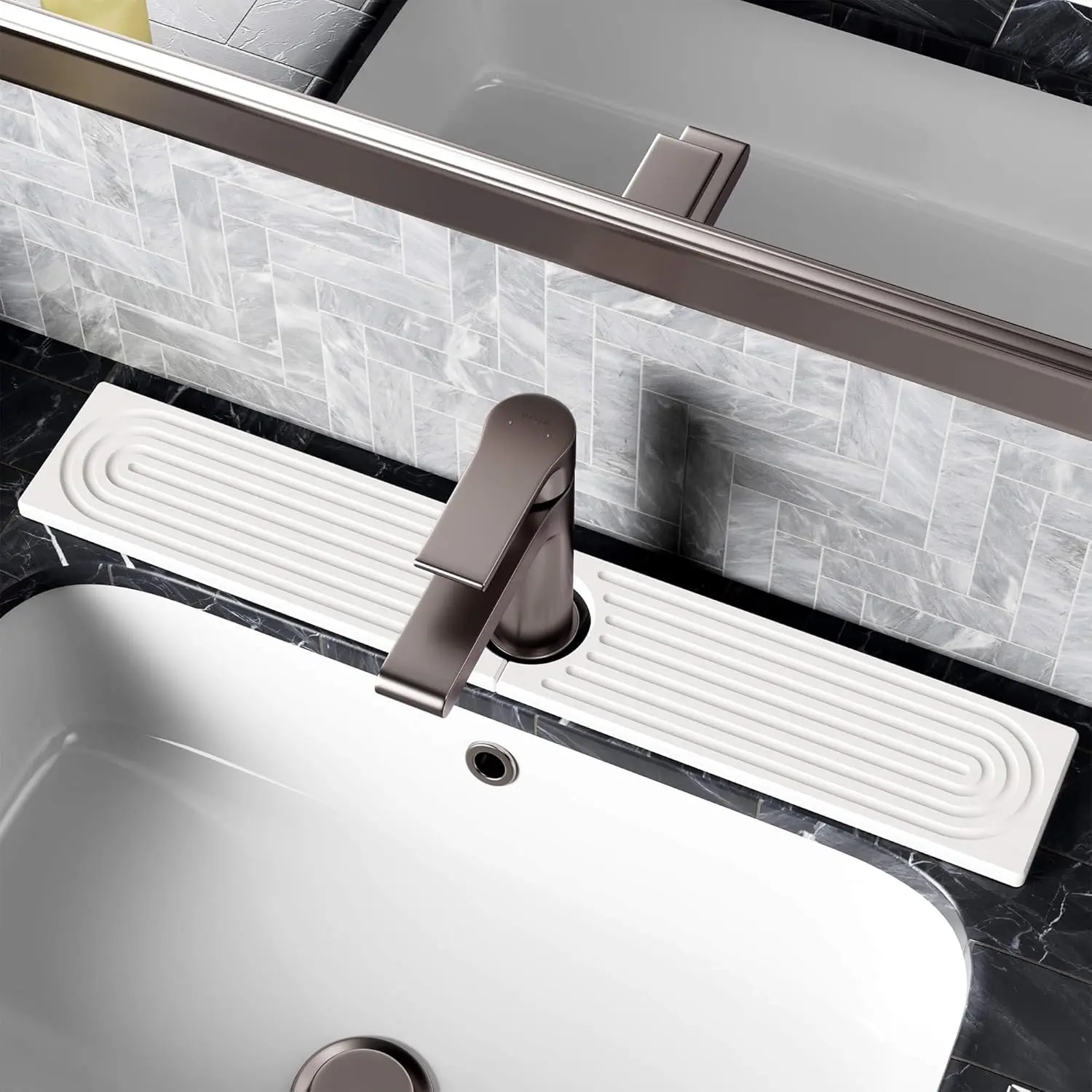 White Rectangle Diatomite Faucet Mat - 23.6"x4" Absorbent Fast Drying Counter Protector, Water-Resistant Leakproof Kitchen Sink Splash Guard, Home Care Supply for Kitchen Counters, Hand Wash Only