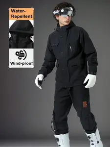 Men's Winter Ski Suit Two-Piece Athletic Activewear Tracksuits Hooded Outdoor Sports Casual Fashion, Long Sleeve Fitted Above the Ankle, Requires Inner Layer