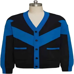 Classic Black & Blue Sweater Cardigan Coat Knitted Jacket Mens Superhero Costume Halloween Outfits