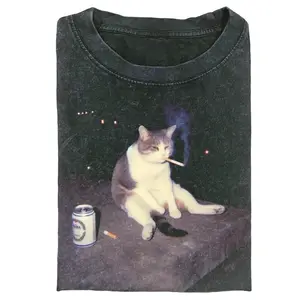 EMO Cat Printed Design Unisex Crew neck T-Shirt & Sweatshirt,High-Quality Print,& 400g Water-Wash Hoodie,Casual Comfort Breathable Long Sleeve for Streetwear Fashion Men and Women's Top Daily Wear SpringStatements Oversized Menswear