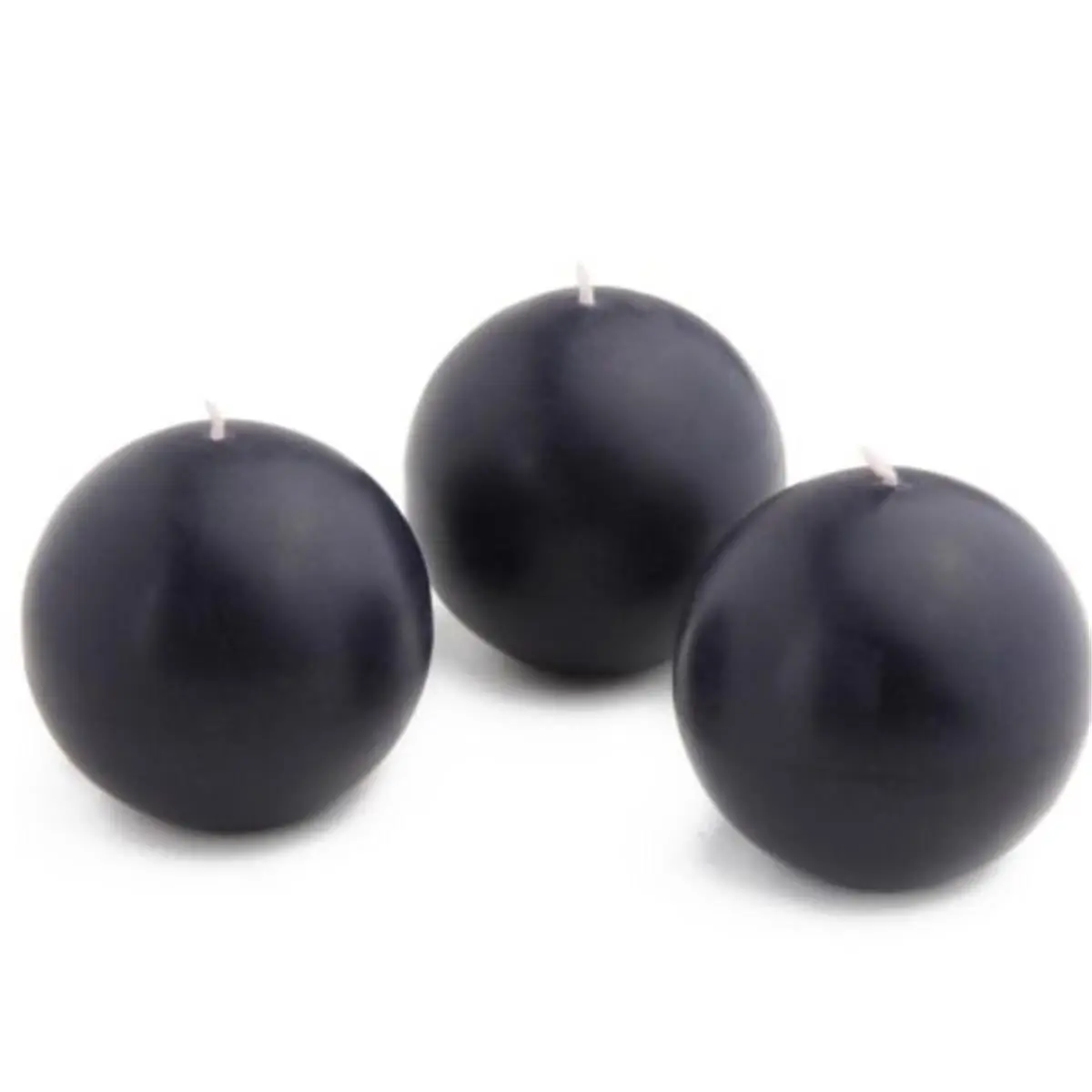 Unscented Traditional Household Ball Candles - Black, 3 in. Solid, 6-Piece Box Set, Handpoured, Long Burn Length for Room Decor
