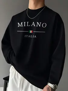 TikTok Viral Milano Italia Graphic Crewneck Sweatshirt, Long Sleeve, Minimalist Italian Vibe Comfy Loungewear, Trendy Drip Casual Home Outfit, Perfect For Cozy Relaxing Days & Chill Lounging, Sleek Design Blowing Up On For You Page, Super Comfy