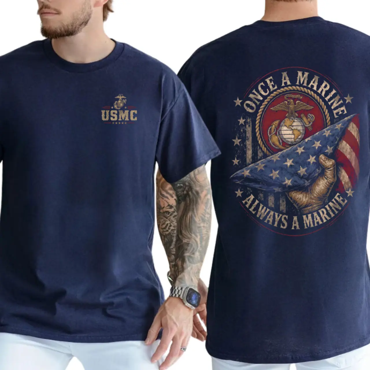 Once a Marine Always a Marine T-Shirt, USMC Veteran Patriotic Graphic Tee, American Flag Military Pride Shirt, Veteran Appreciation Gift, Unisex Marine Corps Apparel