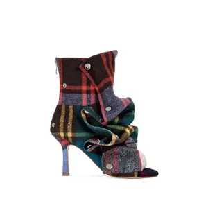 BIRDSONG-PLAIDMULTI PEEP TOE STILETTO BOOTIE