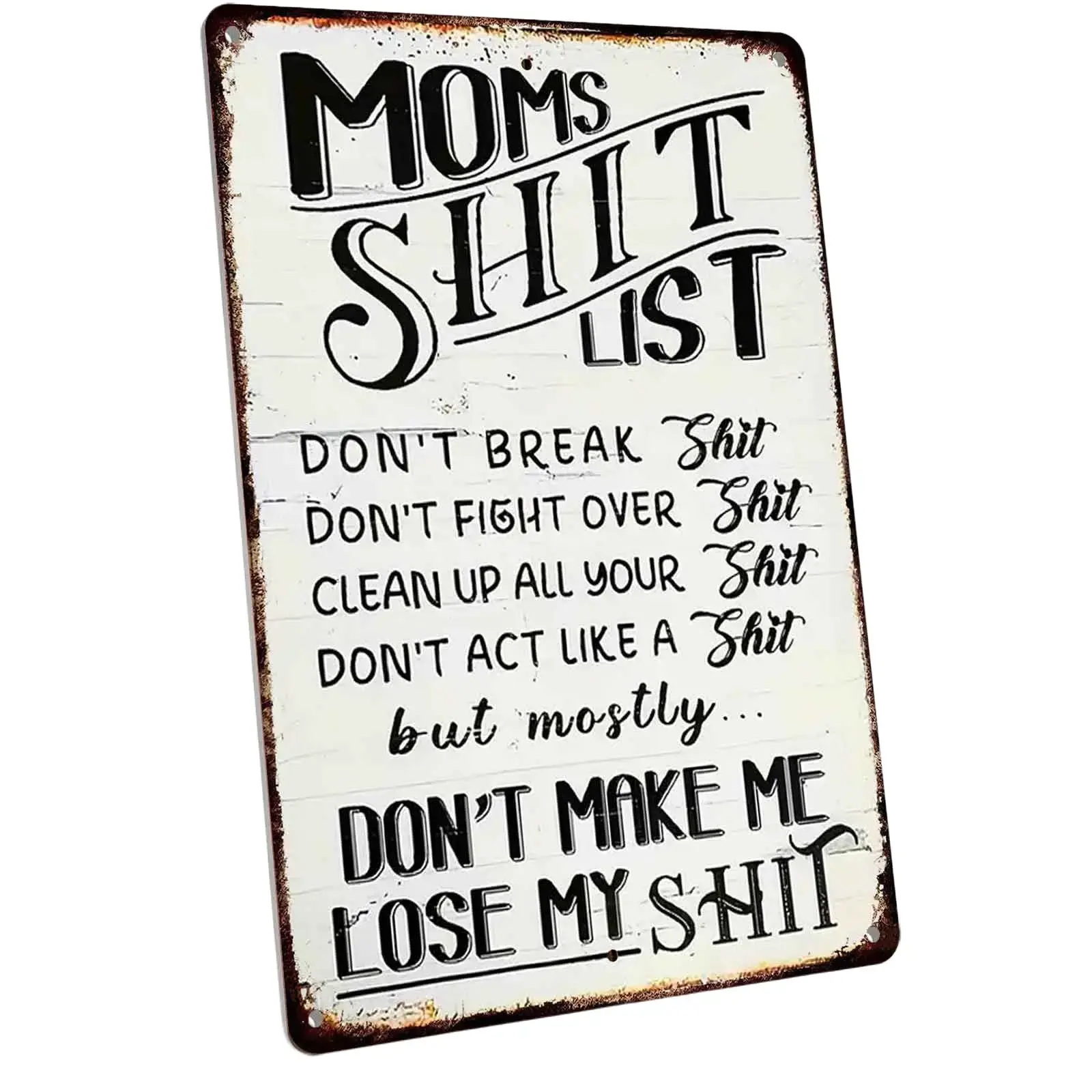 8x8 in Rectangle Aluminum Metal Sign - Playful Funny Sarcastic Mom's List Wall Decor, Sturdy Rustic Home Supplies Plaque for Kitchen, Wardrobe, Study - Vintage Mother's Day Gift for Moms, 8X8 Inch