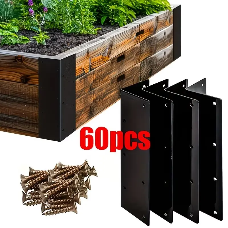 60-Piece Thickened 160mm L-Type Angle Brackets Set with 4 Brackets & 56 Screws, Sturdy Bracket, L Brackets Heavy Duty, Garden Fence Connector, Bed Corner Iron, Shelf Support Accessories Versatile Usage, Mounting Brackets, Heavy Duty Fastening