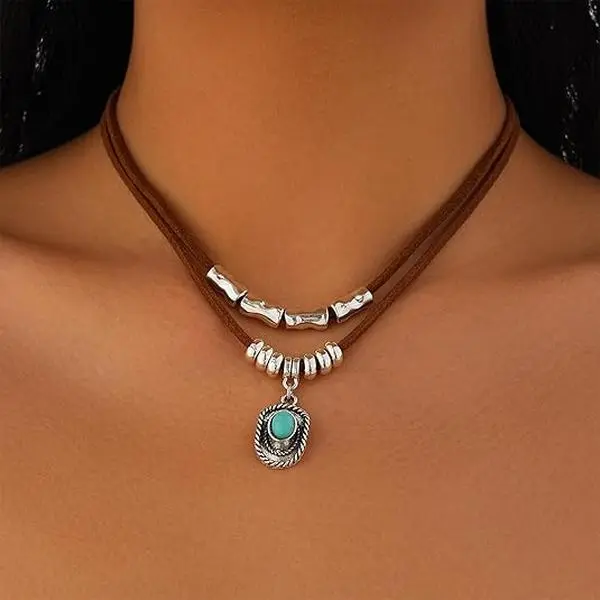 GleamJoy S Boho Necklaces for Women Country Concert Outfits Nashville Western Outfit for Women Choker Necklaces Long Leather Necklace Western Dress Jewelry Country Cowgirl Accessories Gifts