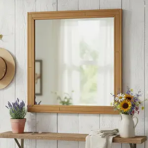 ZIYOO 30x30 Inch Wood Wall Mirror | Farmhouse Wooden Vanity Mirror for Bathroom, Bedroom, Entryway, Living Room | Vintage Square Decorative Wall Decor Mirror