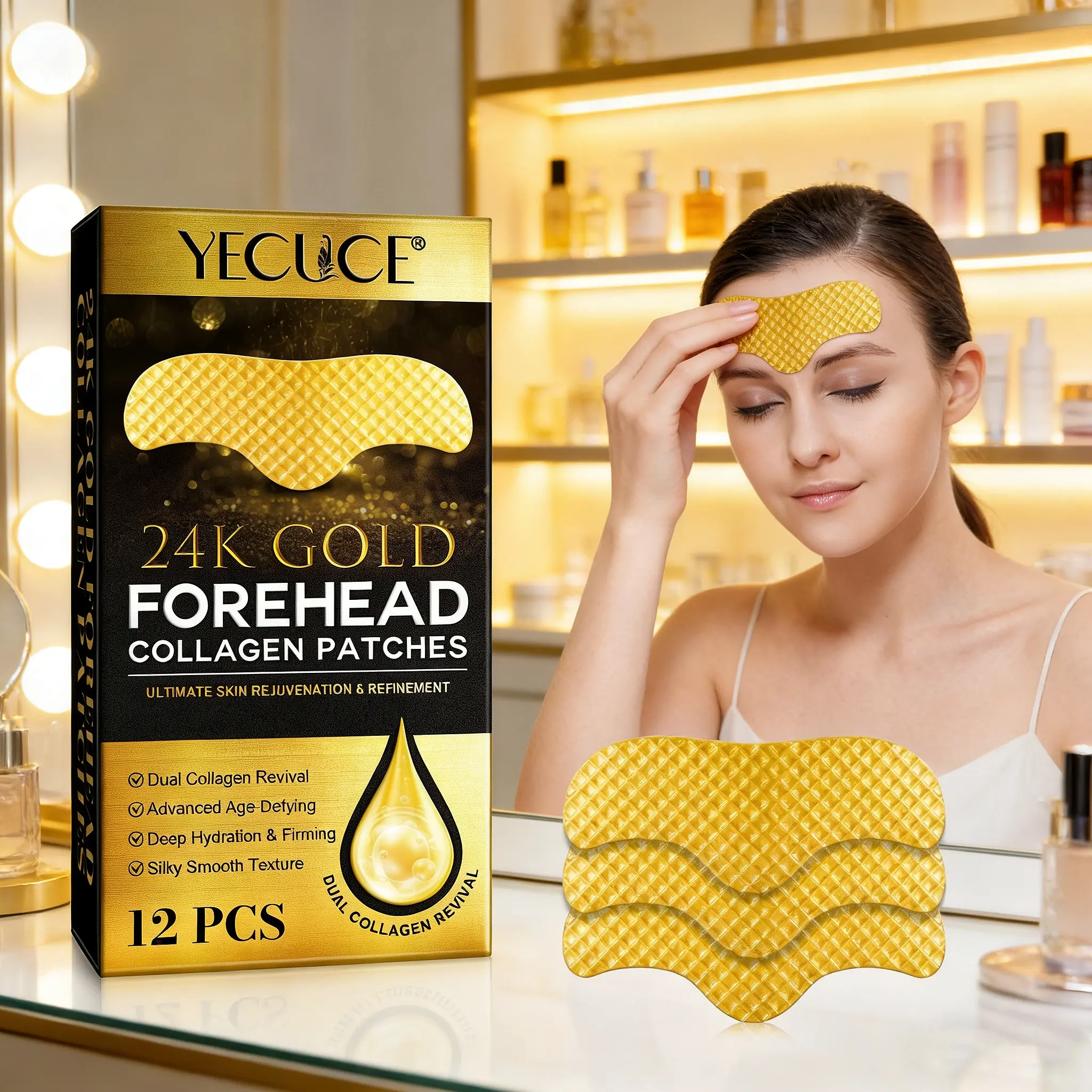 12p YECUCE 24K Gold Collagen Patches Aloe: Moisturizes and firms, with double collagen for deep repair and firming, powerful hydration, and nourishes the skin. Suitable for all skin types.