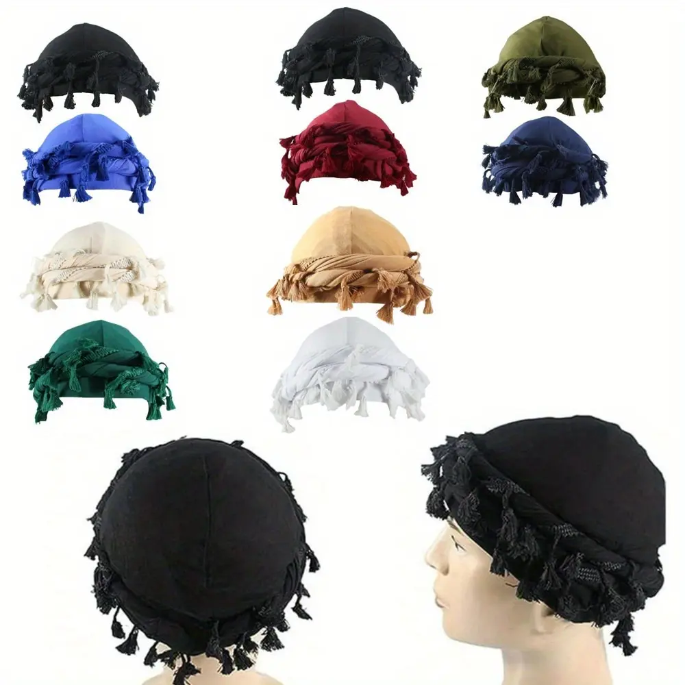 2 Pack Velvet Turbans for Men and Women, Satin-Lined Ethnic Headwear with Vintage Twist Design and Tassel, Soft Elastic Fit for Outdoor Sports