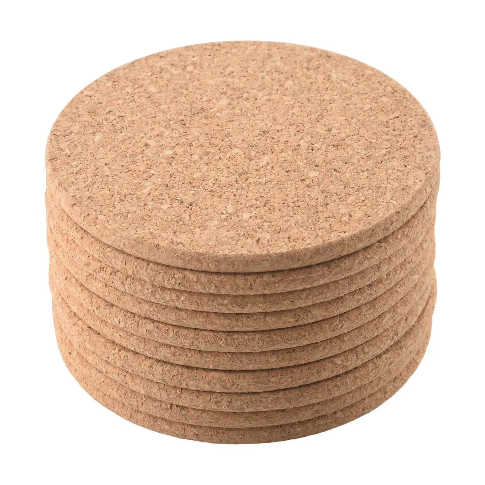 10 x Round Natural Cork Coasters (90mm x 5mm) - All-Natural Absorbent, Malleable, Easily Cut Reusable Household Tableware for Food & Beverage Use