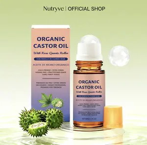 Organic Cold-Pressed Castor Oil with Rose Quartz Roller, 50ml Multipurpose Hydrating Oil for Lash & Brow Care, Facial Skincare, copper, peptide Soothing Calming