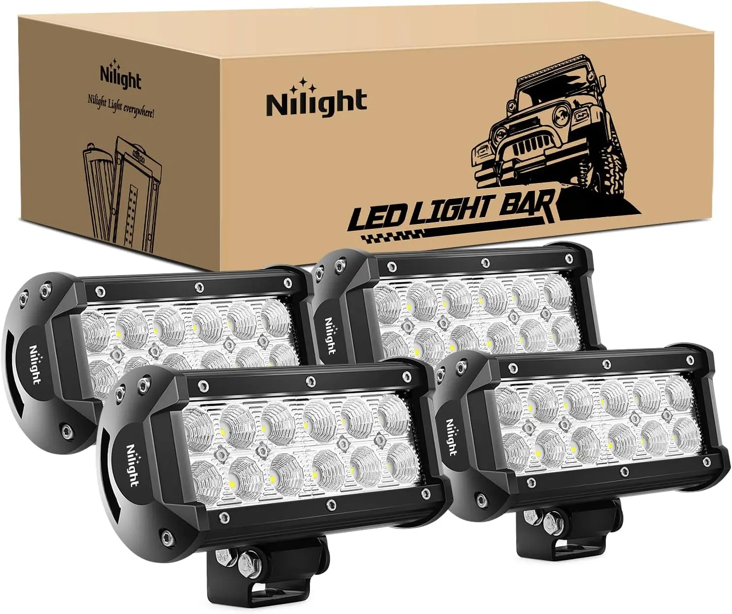 Nilight 4PCS 36W 6.5in Flood LED Light Bars - Heat Dissipation, Waterproof Off-Road Driving Fog Lights for Off-Road Vehicles, SUVs