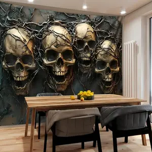 Extra Large Gothic Skull and Vine Wall Tapestry - Polyester, Horror-Themed Decor for Living Room, Bedroom, Office - Includes Free Hanging Clips, Living Room Accent|Gothic Design|Woven Texture, Gothic Home Decor