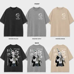 T-Shirt Menswear Top Underwear Heavy Cotton Vintage Washed Tee Double Printed Oversize Anime Manga Unisex Shirt QZG