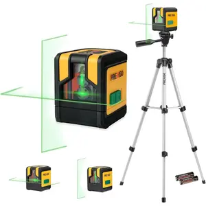 Laser Level with Tripod, 100Ft Dual Modules Self Leveling Cross Line Laser Level, Green Line leveler Tool for Floor Tile, Home Renovation, Construction with 31-1/2in Tripod, 2 AA Batteries