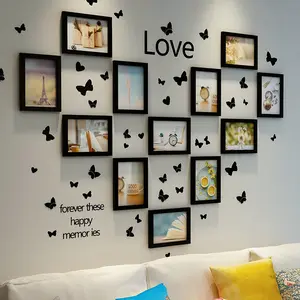 12pcs Magnetic Photo Frames Heart-Shaped DIY Photo Wall Set, A5 ,Butterfly & Text Decor, Self-Adhesive No-Drill Wall Mount for Home Decor, Living Room, Collage Picture Frames, Acrylic Wall Frame