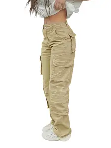 baggy  jeans Plus Size Stretch Women's Work Pants with Cargo Pockets and Adjustable Waist for Comfort and Style