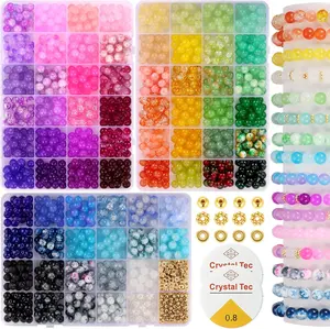 Funtopia 8mm Glass Beads Bracelet Making Kit, 1540counts 70 Colors Crystal Beads for Jewelry Making, Funtopia Round Glass Beads for Bracelets and DIY Crafts, Solid and Crackle Colors Beaded Edge Beaded Choker