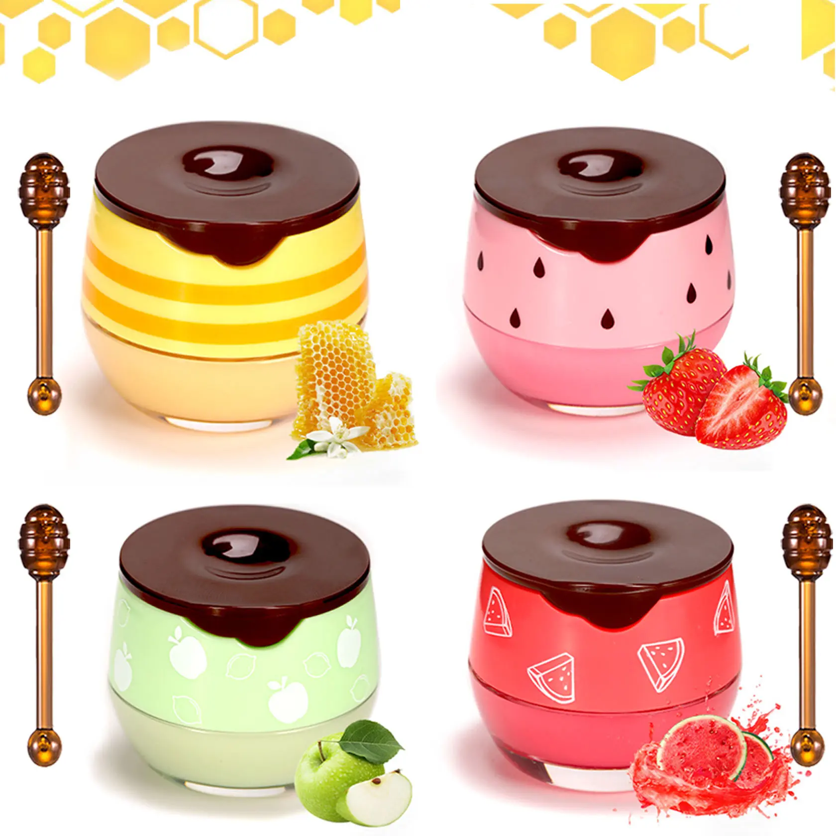 QIUFSSE Honey Pot Bee Lip Balm Set - Overnight Mask & Moisturizing Balm, Hydrating Formula Soothes Dryness, Reduces Lines for Soft Lips, Lip Moisturizer, Brightening