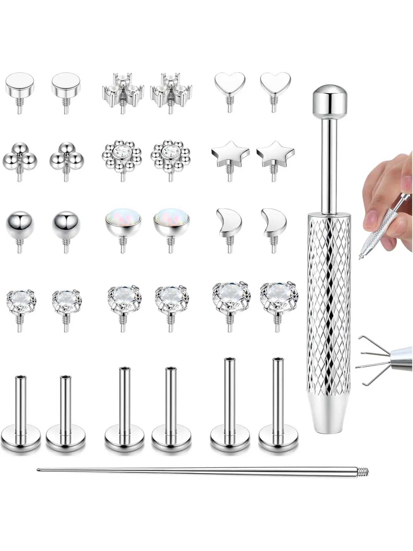 16G/18G Labret Piercing Jewellery Surgical Steel Internally Threaded Tragus Stud CZ Flat Back Earrings Lip Bar Tragus Helix Cartilage Conch Nose Piercing Jewelry Body Piercing Jewelry 6/8/10MM
