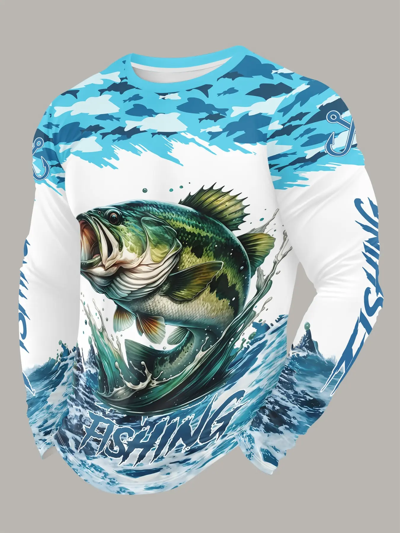 Practical Fishing Gear, Wild Catch Atmosphere Full, Outdoor Fishing Clothing, Outdoor Long Sleeve T-Shirt, Spring & Fall Casual Fitted Figure Top