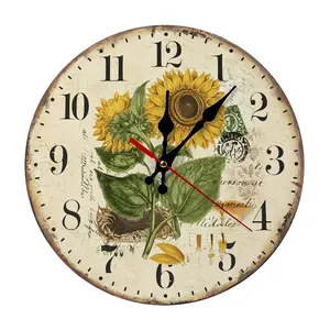 12 Inch Retro Sunflower Wall Clock | Silent Sweep Movement Vintage Botanical Design, Battery Not Included, Ideal for Cafe, Home Office, Guest Room Decor